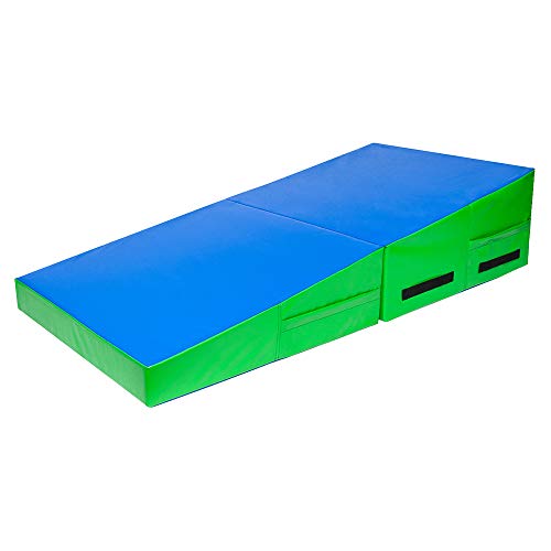 Matladin 48"x24"x14" Tumbling Mat - Folding Gymnastics Cheese Wedge Mat for Kids, Girls Home Training - color: Blue&Green