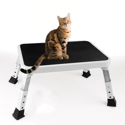 3 Levels Adjustable Height Foldable Step Stool - Heavy Duty Metal Portable Camping Chair with Non-Slip Feet, Collapsible Small Foot Stool for Home, Kitchen, Trip, Patio, Picnic, (White) - style: Metal
