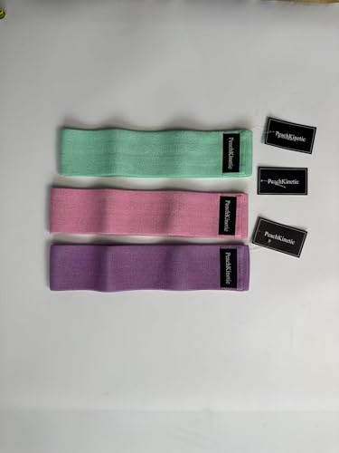 PeachKinetic Fabric Resistance Bands Set, 3-Pack, Light, Medium, Heavy, Non-Slip, for Glute Workout, Pilates, Yoga, Home Gym