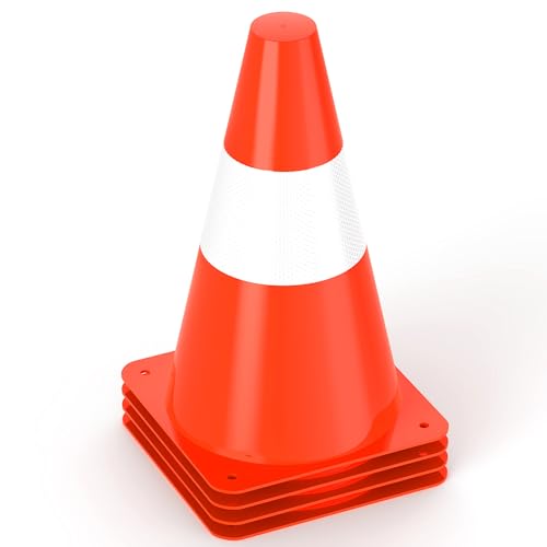 9 inch Traffic Safety Cones with Reflective Collars, [4 Pack] Orange Construction Cones| Parking Cones| Soccer Training Cones |Road Cones for Parking lot, Driveway, Sport and Driving Training - color: Orange, size: 9in
