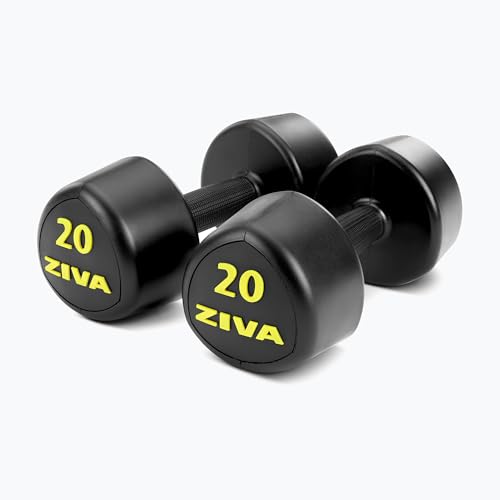 ZIVA RPU Tribell Dumbbell Pair – Premium Urethane-Coated Hand Weights with Ergonomic textured Grip & Steel Core – 2–20 lb Sets in Multiple Colors for Strength Training - color: p. 20lb - BK