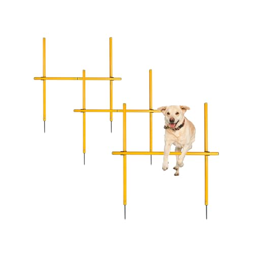 TNZMART 2.6 FT Dog Agility Obstacle Course Backyard Set Wave Poles and Adjustble Hurdles Training Exercise Equipment for Dogs (Pack of 3 Yellow) - style: pack of 3 Yellow