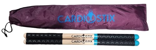 CardioStix 8.5oz Bundle Highest-Weighted Double Grip(1 PAIR WITH BAG) Premium American Hickory Wood Cardio Drum Sticks | Drumming, Fitness, Aerobic Class, Exercises(Teal w/bag) - color: Teal with Bag