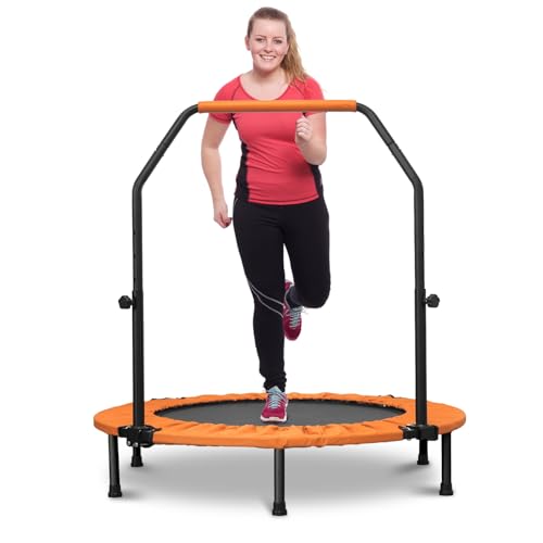HYD-Parts 40" 48" Mini Trampoline for Adults and Kids Exercise Rebounder with Adjustable Bar Fitness Trampoline Indoor Max Load 330 440lbs - color: Orange-40in