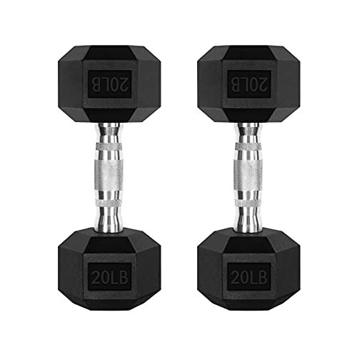 RitFit Rubber Coated Hex Dumbbell Set with Rack, 5-780LB for Home Gym Strength Training, Anti-Slip Knurled Handle, Hexagon Anti-Roll, Heavy-Duty Storage Rack - style: 2 X 20 LBS