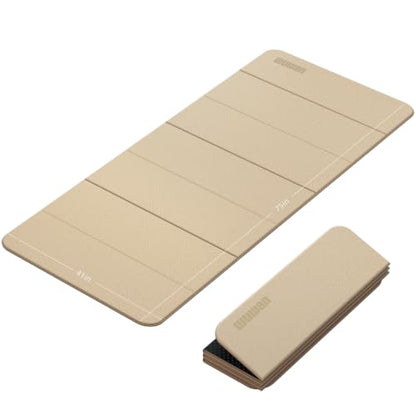 Foldable TPE Yoga Mat Thick 10mm,75" x40"Extra Large Exercise Mats - color: Beige