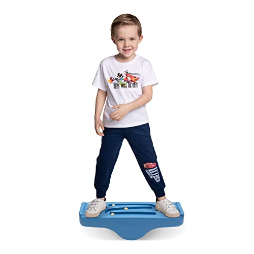 Kids Rocking Seesaw Balance Board with 5 Wooden Balls Sensory Training Rocking Board Balance Training Equipment Children Indoor Outdoor Activity Toy (Blue) - color: Blue