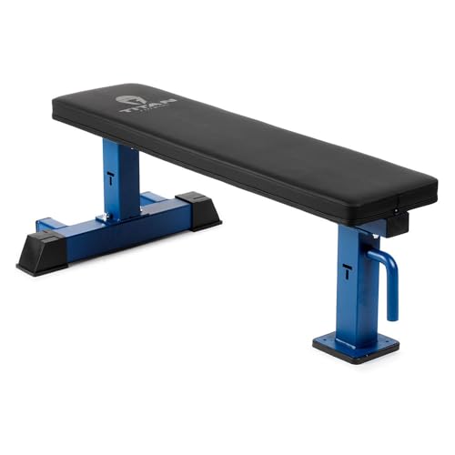 Titan Fitness Elite Series Single Post Flat Bench, Rated 1,000 LB, 2.5" Thick HeftyGrip Vinyl Pad, Dedicated Home Gym Competition Weightlifting & Strength Training Utility Bench - color: Navy