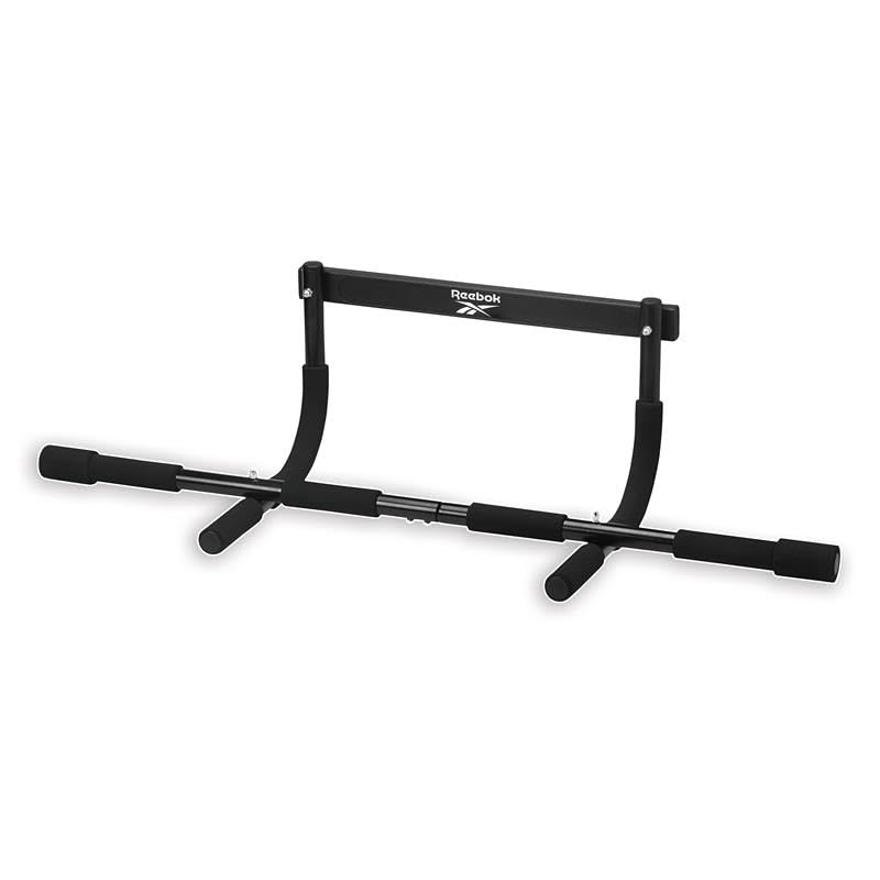 Reebok 8-Grip Pull-Up Bar, Multi-Function Upper Body Workout Rod, Door Frame Fitness Beam with 8 Sure Grip Foam Handles, Portable Chin Up Bar for Strength Training Exercise at Home or Gym