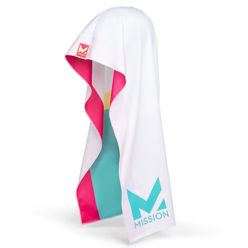 MISSION Reversible Cooling Hoodie Towel- Hood Towel, Cools Instantly When Wet, UPF 50 Sun Protection, Contours Your Head to Stay in Place, Great for Sports, Fitness, Gym (White Multi) - color: White Multi