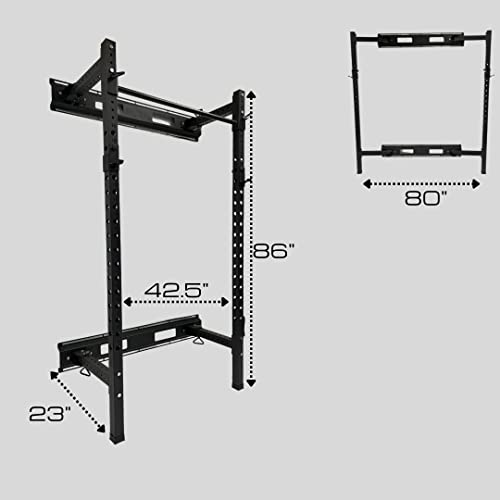 HulkFit Pro Series Wall Mounted Folding Squat Rack and Power Rack with Pull Up Bar & J Hooks for Home Gym, Strength Training Exercise Equipment - style: Wall Mounted Power Cage - Black