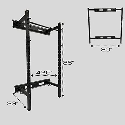 HulkFit Pro Series Wall Mounted Folding Squat Rack and Power Rack with Pull Up Bar & J Hooks for Home Gym, Strength Training Exercise Equipment - style: Wall Mounted Power Cage - Black