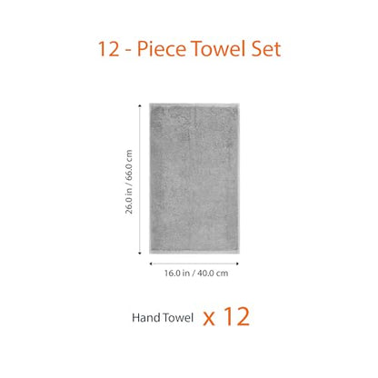 Amazon Basics Soft and Thick Cotton Hand Towels for Gym, 16 x 26 in, Gray, 12-Pack