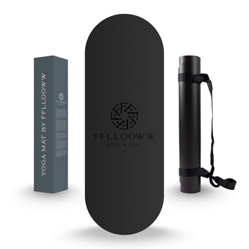 FFLLOOWW Premium Non Slip PU Yoga Mat 72.8” x 26.8” 4.5mm – Eco Friendly Natural Rubber Exercise Mat for Hot Yoga, Pilates & Home Workout with Carry Strap - color: Black