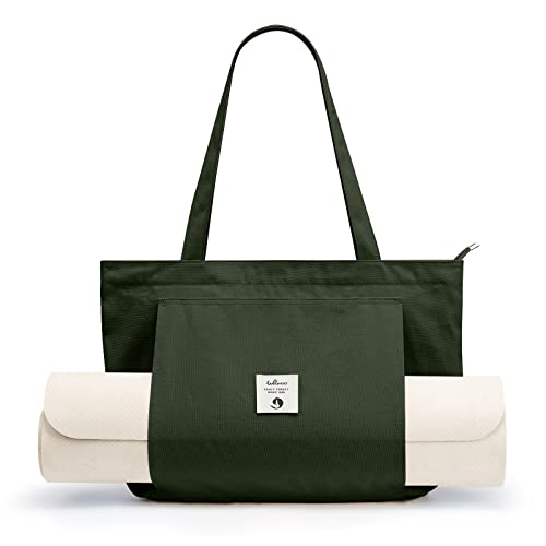 Yoga Bags for Women with Yoga Mats Bags Carrier Carryall Canvas Tote for Pilates Shoulder for Travel Office Beach Workout - color: Military green1