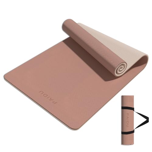 PAIDU Yoga Mat 8mm TPE Non‑Slip Fitness Mat with Strap for Home Workouts - color: Brown&Apricot