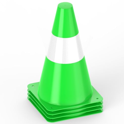 9 inch Traffic Safety Cones with Reflective Collars, [4 Pack] Green Construction Cones| Parking Cones| Soccer Training Cones |Road Cones for Parking lot, Driveway, Sport and Driving Training - color: Green, size: 9in