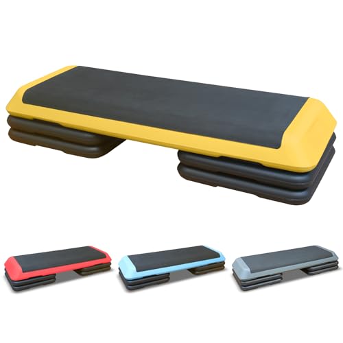43'' Exercise Aerobic Step Platform, Adjustable Height 4-6-8in Exercise Stepper Workout with 4 Detachable Risers, Aerobics Stepper Workout Stepper for Home Gym Cardio Strength & Training - color: Yellow