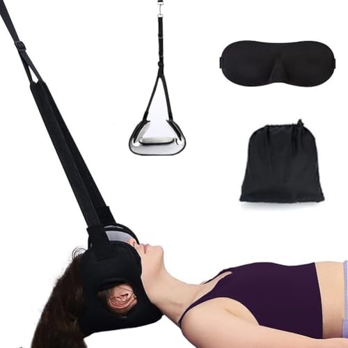 WEEOATAR Adjustable Neck Traction Stretcher Strap for Pinched Nerves, Portable and Easy to Use with Release Buckle, Neck Decompression Device with Ear Hole for Indoors or Outdoors (Black 2) - color: Black 2
