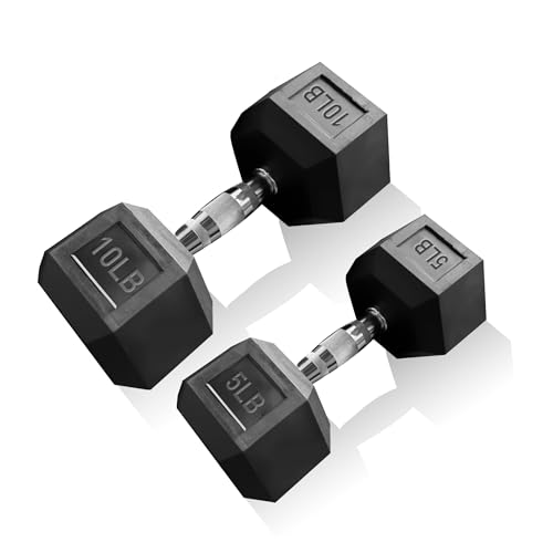 Dumbbell Set 15 lb-550 lb, Rubber Hex Free Weights Without Rack, Heavy-Duty Home Gym Equipment for Strength Training, Muscle Building and Full Body Workouts - style: 5lb & 10lb pair