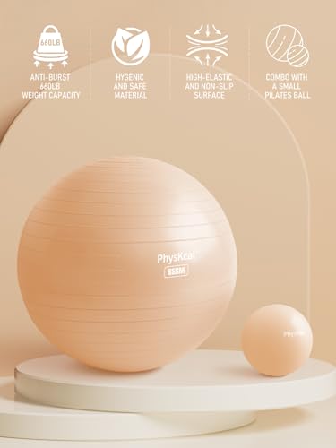 PhysKcal Yoga Ball for Exercise, Pilates Set, 4 Sizes Fitness Ball for Workout, Birthing, Pregnancy, Physical Therapy- Pump Included