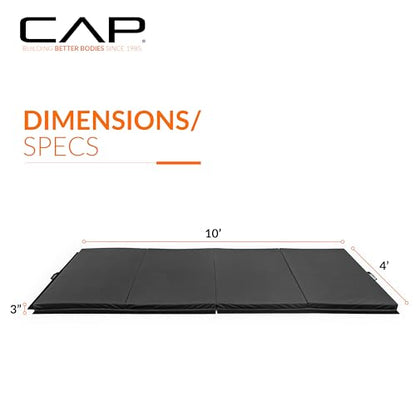 CAP Barbell All Purpose Folding Anti Tear Exercise Training Aerobic Fitness Gym & Gymnastics Balance Mat | Multiple colors - color: Black, style: 10' x 4' x 3.0" Thick
