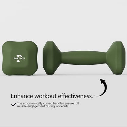 Portzon SafeGrip Dumbbells: Ergonomic, Neoprene-Coated with Anti-Slip Handles, Perfect for Home Workouts and Personal Training, Set of Two.