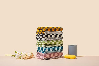 Hand Towels 5 Pack - Cotton Face Towels Soft, Absorbent, and Decorative Checkered Design for Bathroom, Kitchen, Gym, and Spa - 13 x 29 Inches for Any Occasion