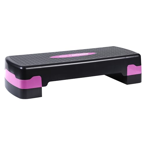 HolaHatha Compact Portable Aerobic Step Platform Exercise Fitness Equipment, Cardio Stepper with Adjustable Height for Home Gym - color: Black/Pink