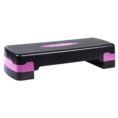 HolaHatha Compact Portable Aerobic Step Platform Exercise Fitness Equipment, Cardio Stepper with Adjustable Height for Home Gym - color: Black/Pink