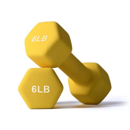 Portzon Dumbbells Neoprene with Non Slip Grip weight for Total Body Workout Compatible with of 2 Set,1-15 LB, Anti-Slip, Anti-roll, Hex Shape