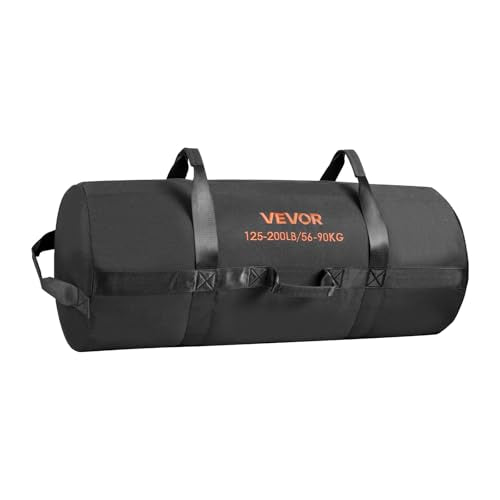 VEVOR Workout Sandbag, Heavy Duty Workout Power Bags with Handles, 125-200 lbs Adjustable Slam Bag for Fitness Strength Weight Training Cross-Training, Home Gym Exercise, Black (Unfilled)