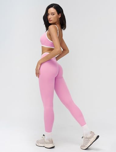 Contrast Workout Sets for Women 2 Piece Yoga Gym Sets Color Block Sports Bra Crossover High Waist Leggings Pilates Outfits