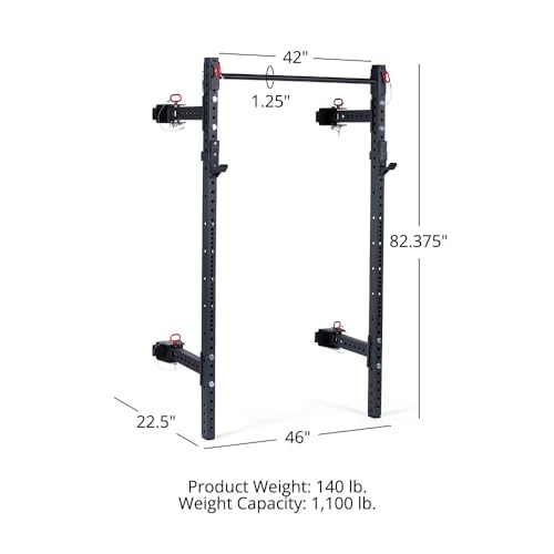 Titan Fitness T-3 Series Wall Mounted Folding Power Rack, 82" Height x 21" Depth, Compact Space-Saving Rack, 2x3 11-Gauge Steel Uprights, Includes J-Hooks & Pull-Up Bar