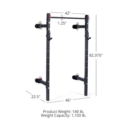 Titan Fitness T-3 Series Wall Mounted Folding Power Rack, 82" Height x 21" Depth, Compact Space-Saving Rack, 2x3 11-Gauge Steel Uprights, Includes J-Hooks & Pull-Up Bar
