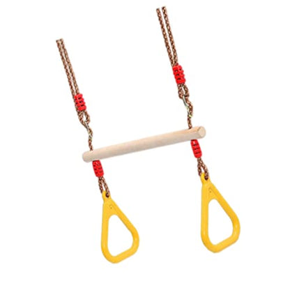Trapeze Swing Bar Wooden Hanging Hoop Gymnastic Swing Rings with Adjustable Straps Yellow