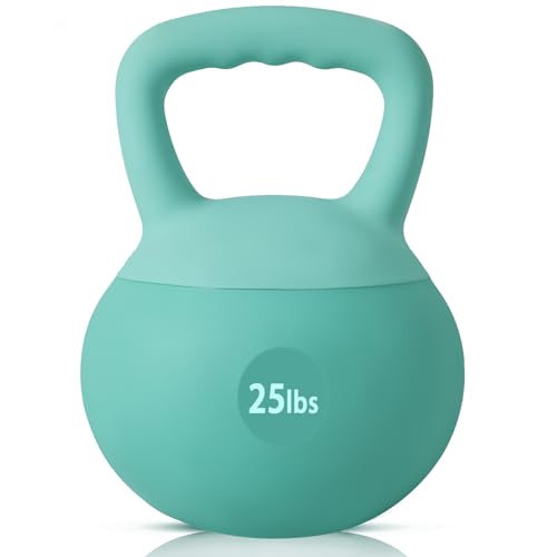 SogesPower Soft Kettlebells, Iron Sand Filled Strength Training Weights, Shock-Proof with Wide-Grip Handle, Fitness Kettlebells for Home Gym - color: 25LBS-Mint Green