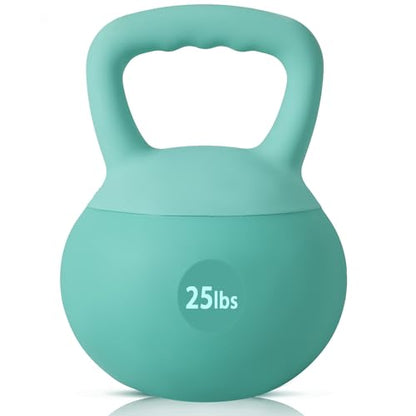 SogesPower Soft Kettlebells, Iron Sand Filled Strength Training Weights, Shock-Proof with Wide-Grip Handle, Fitness Kettlebells for Home Gym - color: 25LBS-Mint Green