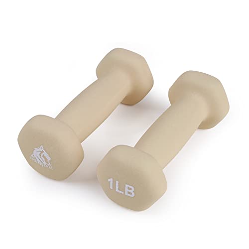 LIONSCOOL Set of 2 Neoprene Coated Dumbbell Hand Weights, Anti-Slip and Anti-Roll Hex Dumbbells in Pair for Strength Training, Resistance Training - style: Vanilla 1lb Pair