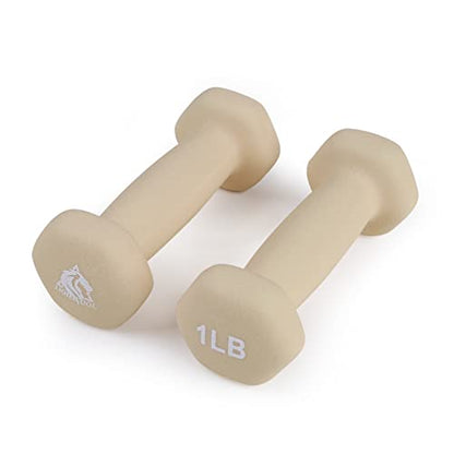 LIONSCOOL Set of 2 Neoprene Coated Dumbbell Hand Weights, Anti-Slip and Anti-Roll Hex Dumbbells in Pair for Strength Training, Resistance Training - style: Vanilla 1lb Pair