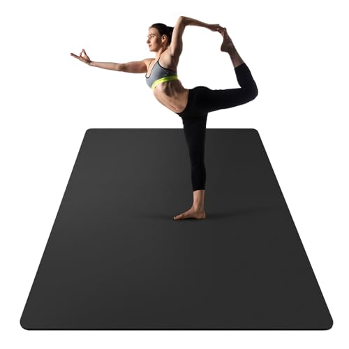 UMINEUX Extra Thick Yoga Mat, 2/5 Inch (10MM), Natural Rubber and TPE Non Slip Yoga Mats with Strap for Women Men, Eco Friendly Exercise Mat for Yoga, Pilates and Home Workout - color: Anthracite, size: 72" x 48" x 2/5"