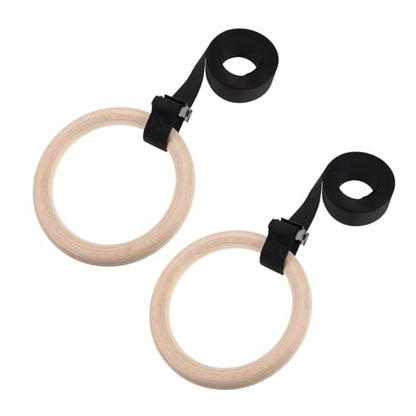 UPKOCH Wooden Gymnastics Rings with Adjustable Straps Bodyweight Training Equipment for Versatile Home Workouts and Strength Building Natural Design