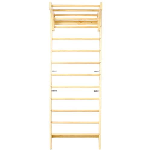 Adjustable Swedish Stall Bars & Pull-Up Bar for Home Gym, Physical Therapy - Heavy-Duty Beech/Pine Wood, Space-Saving Wall-Mounted Design