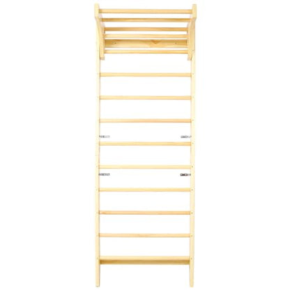 Adjustable Swedish Stall Bars & Pull-Up Bar for Home Gym, Physical Therapy - Heavy-Duty Beech/Pine Wood, Space-Saving Wall-Mounted Design