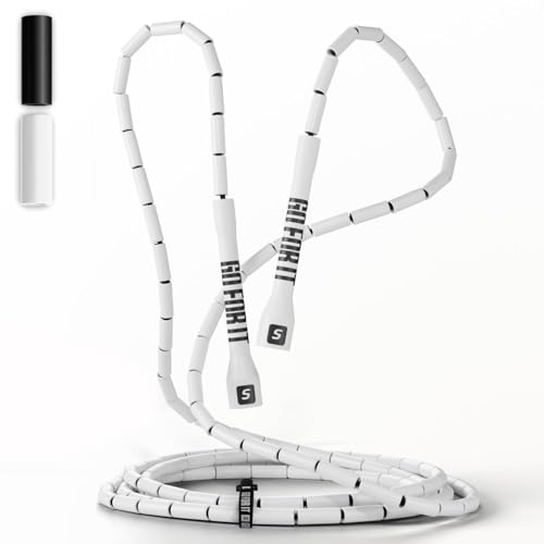Sportbit Custom-Fit Beaded Jump Rope – Adjustable Length for Kids & Adults, Men & Women – Durable Fitness Rope for Gym & Home - color: White