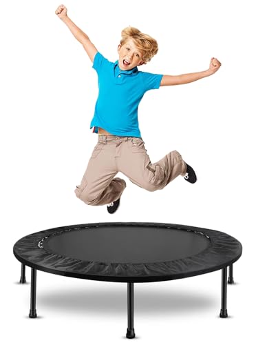 40"/48" Foldable Mini Trampoline for Kids & Adults, Fitness Rebounder with 5-Level Adjustable Foam Handle, Max Load 450 lbs, Indoor/Outdoor Exercise Trampoline for Home Workouts (Black 2)