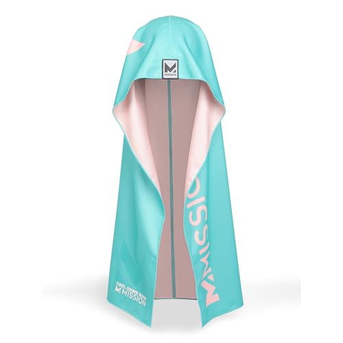 MISSION Reversible Cooling Hoodie Towel- Hood Towel, Cools Instantly When Wet, UPF 50 Sun Protection, Contours Your Head to Stay in Place, Great for Sports, Fitness, Gym (Pink Mint) - color: Pink Mint