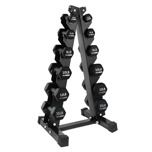 Neoprene Dumbbell Weights Set w/Rack, Home Gym Equipment - Portable Weighted Exercise Dumbbells for Fitness, Training, and Lifting Workouts - color: Black, size: 106 LB