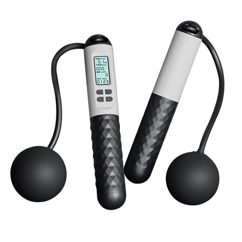 Cordless Jump Rope, Skipping Rope with Counter, Adjustable Digital Counting Ball-Weighted Jump Rope, Ropeless Jump Rope for Women Men Kids Exercise Fitness Training - color: black and white