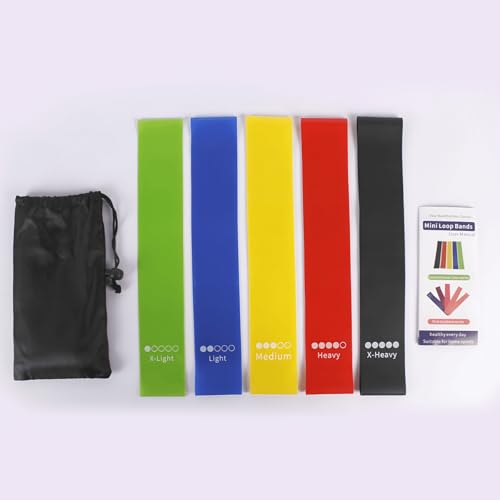 Resistance Bands Set of 5 – Long Exercise Loop Bands for Workout, Pull Up Assistance, Physical Therapy, Home Gym & Full Body Training – Fitness Bands for Men & Women with Carry Bag & Guide